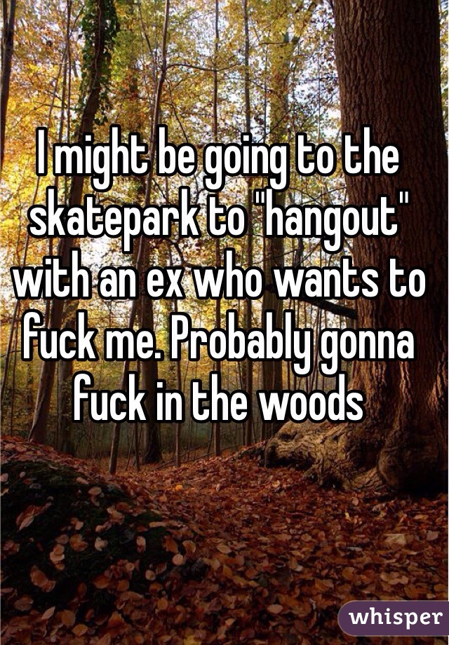 I might be going to the skatepark to "hangout" with an ex who wants to fuck me. Probably gonna fuck in the woods