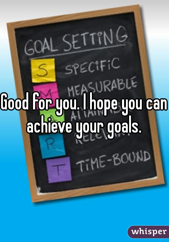 Good for you. I hope you can achieve your goals. 