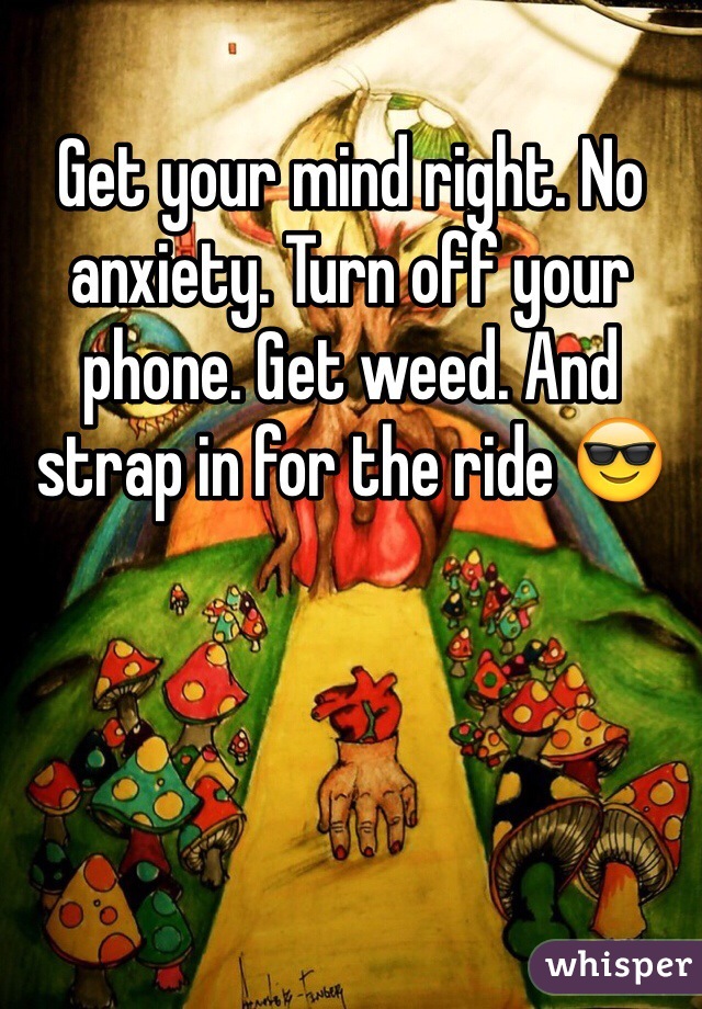 Get your mind right. No anxiety. Turn off your phone. Get weed. And strap in for the ride 😎