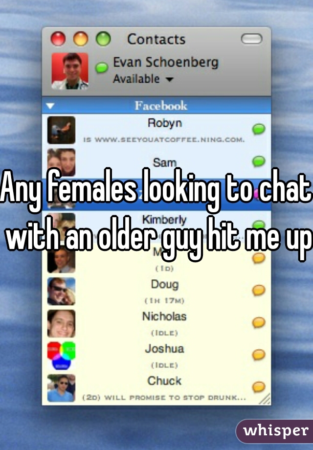 Any females looking to chat with an older guy hit me up 