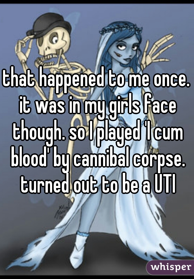 that happened to me once. it was in my girls face though. so I played 'I cum blood' by cannibal corpse. turned out to be a UTI