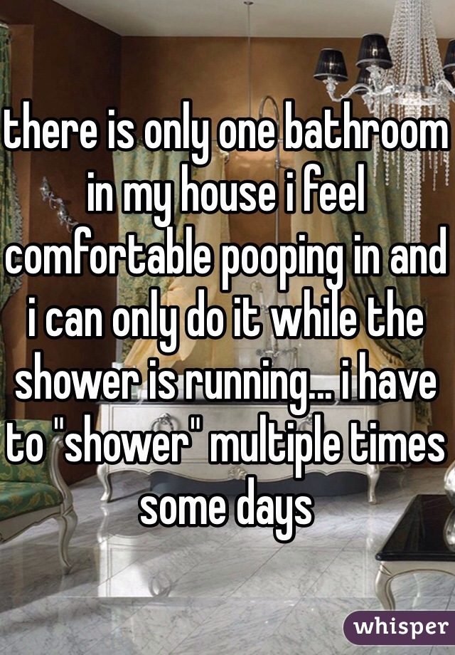 there is only one bathroom in my house i feel comfortable pooping in and i can only do it while the shower is running... i have to "shower" multiple times some days
