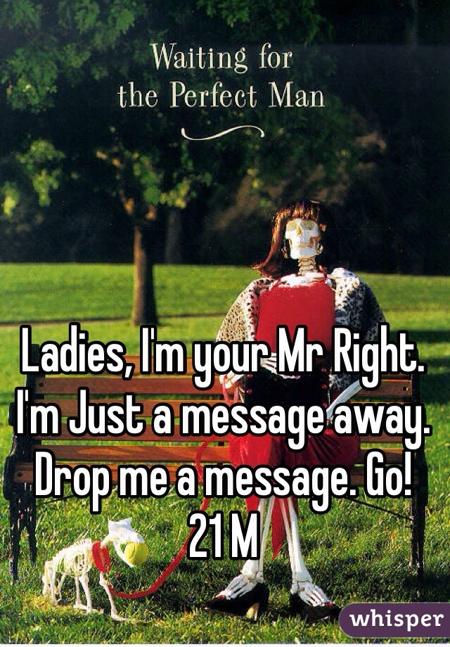Ladies, I'm your Mr Right. I'm Just a message away. Drop me a message. Go! 
21 M