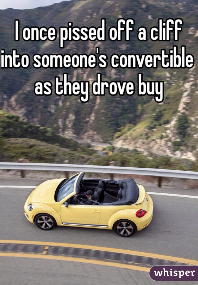 I once pissed off a cliff into someone's convertible as they drove buy