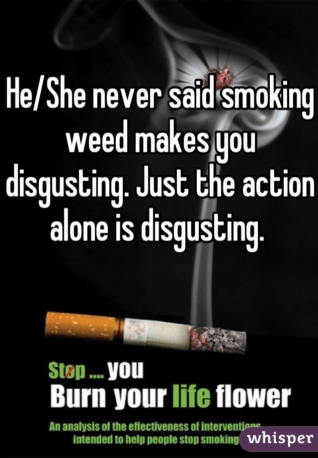 He/She never said smoking weed makes you disgusting. Just the action alone is disgusting. 