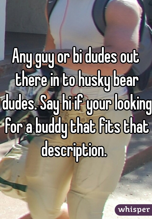 Any guy or bi dudes out there in to husky bear dudes. Say hi if your looking for a buddy that fits that description.  
