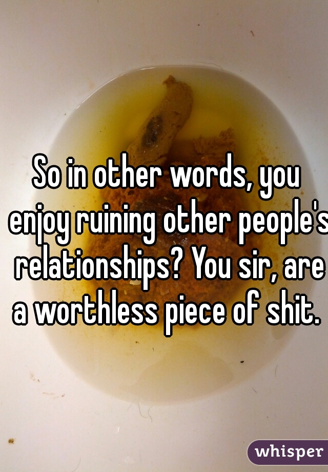 So in other words, you enjoy ruining other people's relationships? You sir, are a worthless piece of shit. 