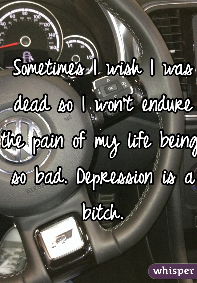 Sometimes I wish I was dead so I won't endure the pain of my life being so bad. Depression is a bitch.