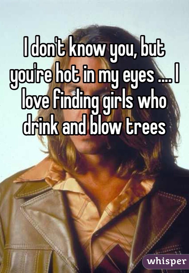 I don't know you, but you're hot in my eyes .... I love finding girls who drink and blow trees 