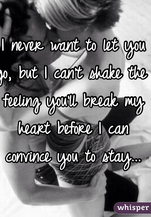 I never want to let you go, but I can't shake the feeling you'll break my heart before I can convince you to stay...
