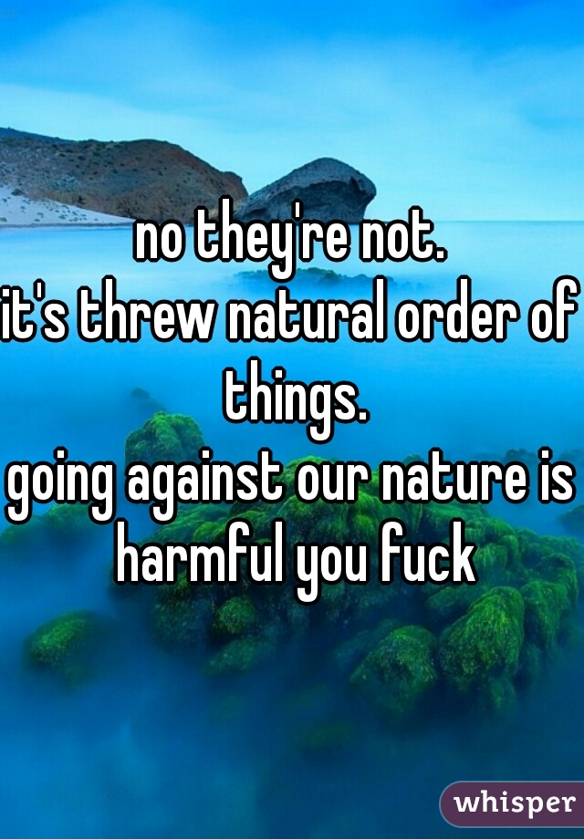 no they're not.
it's threw natural order of things.
going against our nature is harmful you fuck