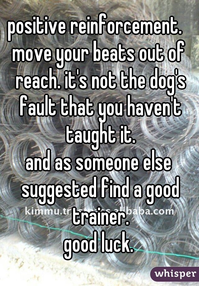 positive reinforcement.  
move your beats out of reach. it's not the dog's fault that you haven't taught it.
and as someone else suggested find a good trainer.
good luck.