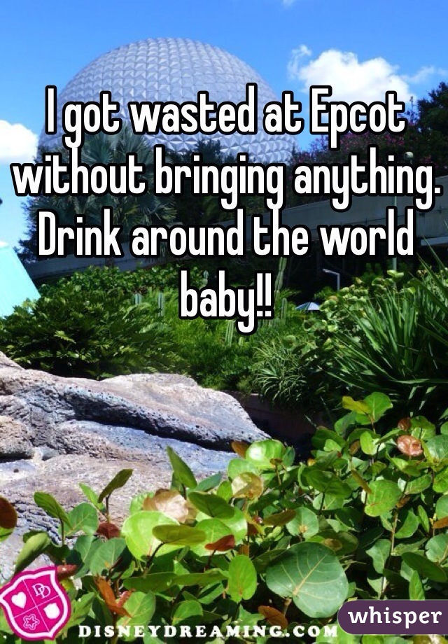 I got wasted at Epcot without bringing anything. Drink around the world baby!!