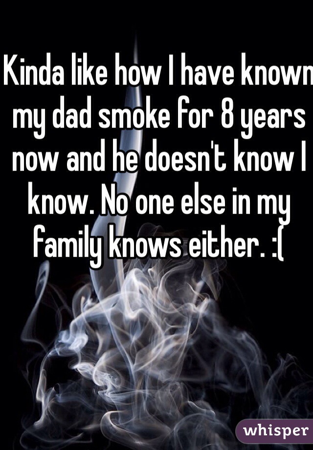 Kinda like how I have known my dad smoke for 8 years now and he doesn't know I know. No one else in my family knows either. :(