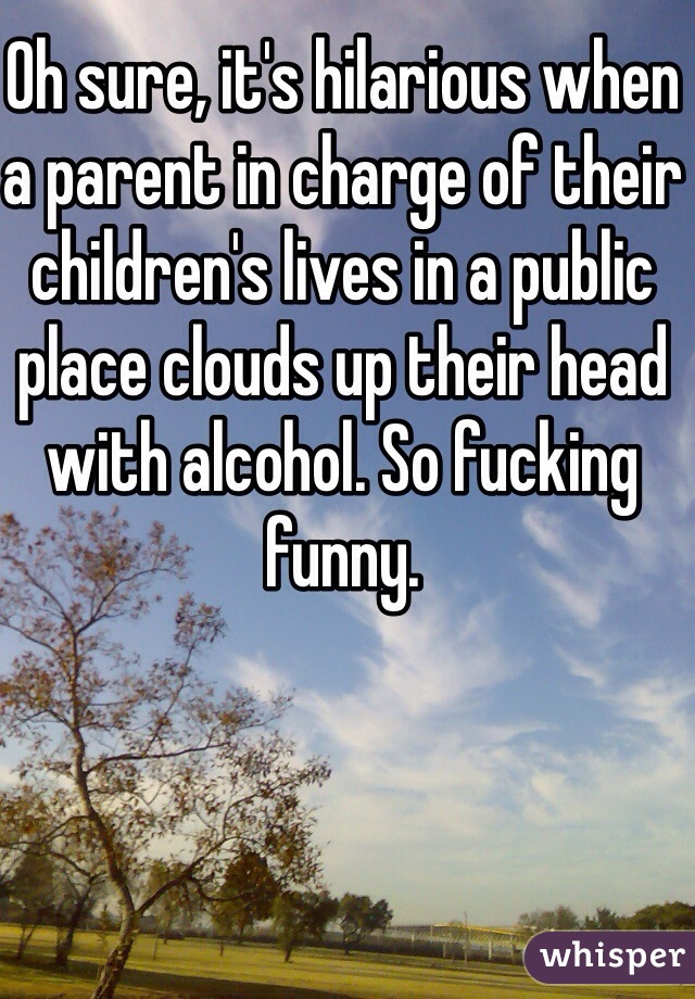Oh sure, it's hilarious when a parent in charge of their children's lives in a public place clouds up their head with alcohol. So fucking funny. 