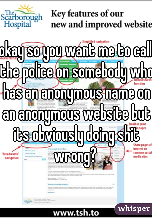 okay so you want me to call the police on somebody who has an anonymous name on an anonymous website but its obviously doing shit wrong? 
