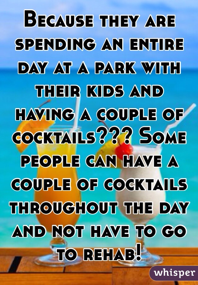 Because they are spending an entire day at a park with their kids and having a couple of cocktails??? Some people can have a couple of cocktails throughout the day and not have to go to rehab!