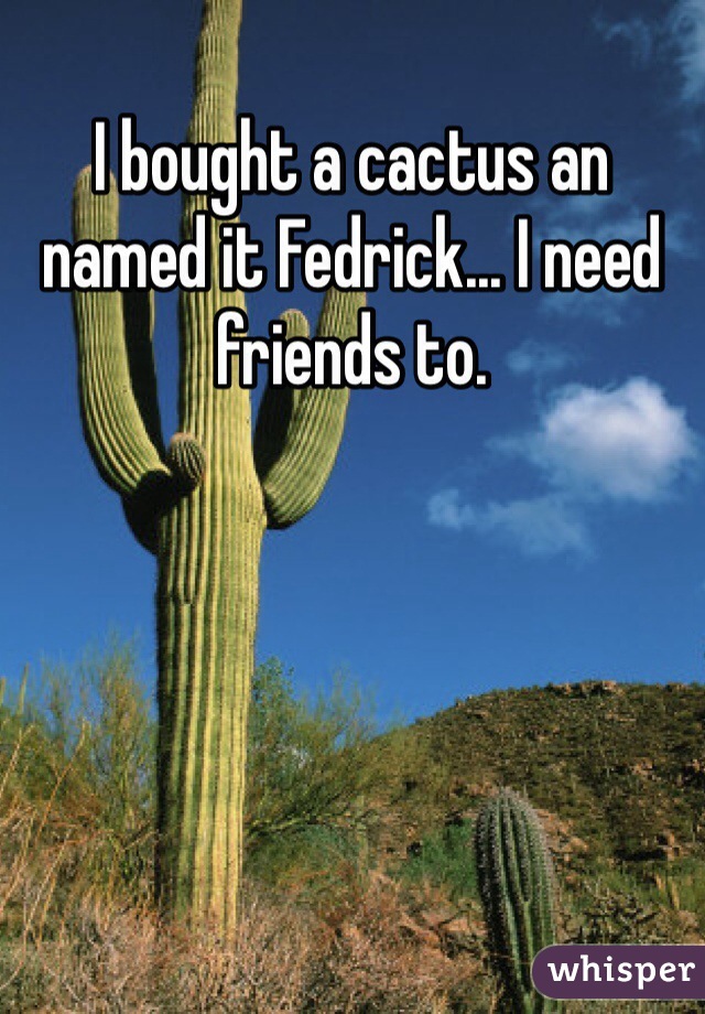 I bought a cactus an named it Fedrick... I need friends to.