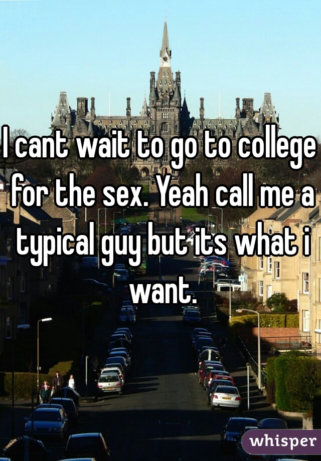 I cant wait to go to college for the sex. Yeah call me a typical guy but its what i want.