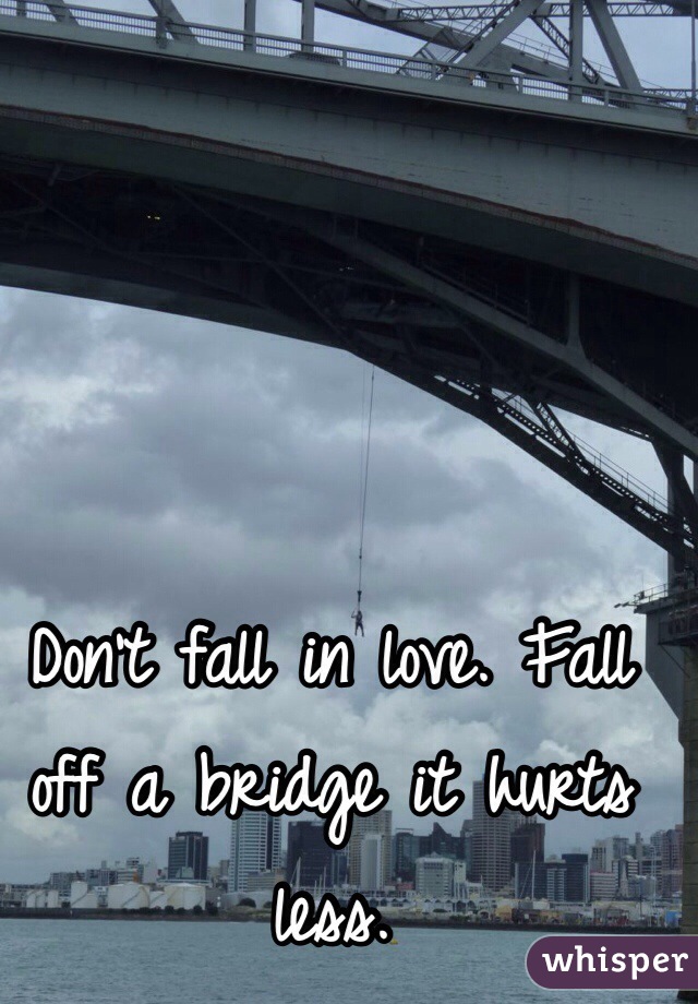 Don't fall in love. Fall off a bridge it hurts less. 