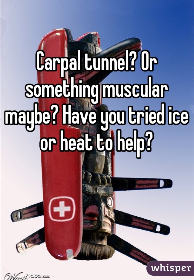 Carpal tunnel? Or something muscular maybe? Have you tried ice or heat to help?