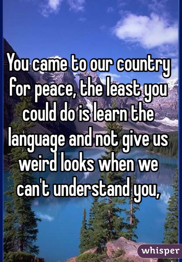 You came to our country for peace, the least you could do is learn the language and not give us weird looks when we can't understand you, 