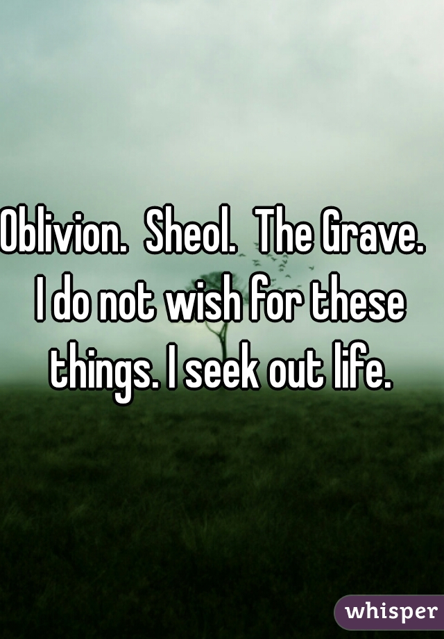 Oblivion.  Sheol.  The Grave.  
I do not wish for these things. I seek out life. 