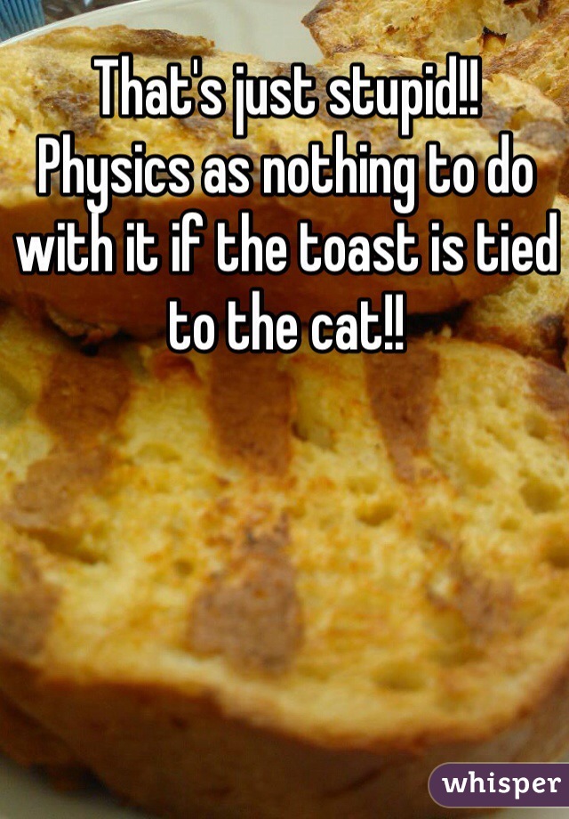 That's just stupid!!
Physics as nothing to do with it if the toast is tied to the cat!!
