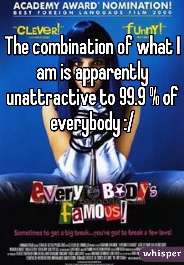 The combination of what I am is apparently unattractive to 99.9 % of everybody :/