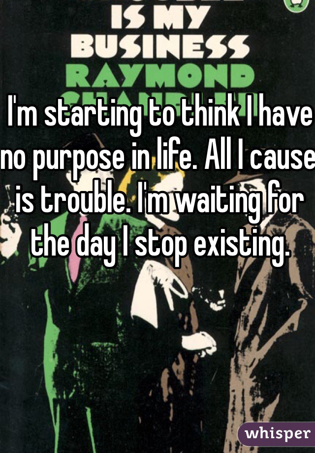 I'm starting to think I have no purpose in life. All I cause is trouble. I'm waiting for the day I stop existing. 