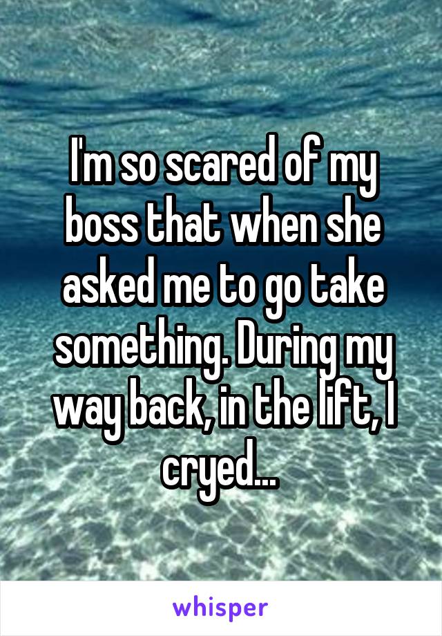I'm so scared of my boss that when she asked me to go take something. During my way back, in the lift, I cryed... 