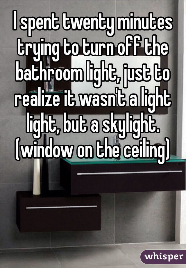 I spent twenty minutes trying to turn off the bathroom light, just to realize it wasn't a light light, but a skylight.(window on the ceiling)