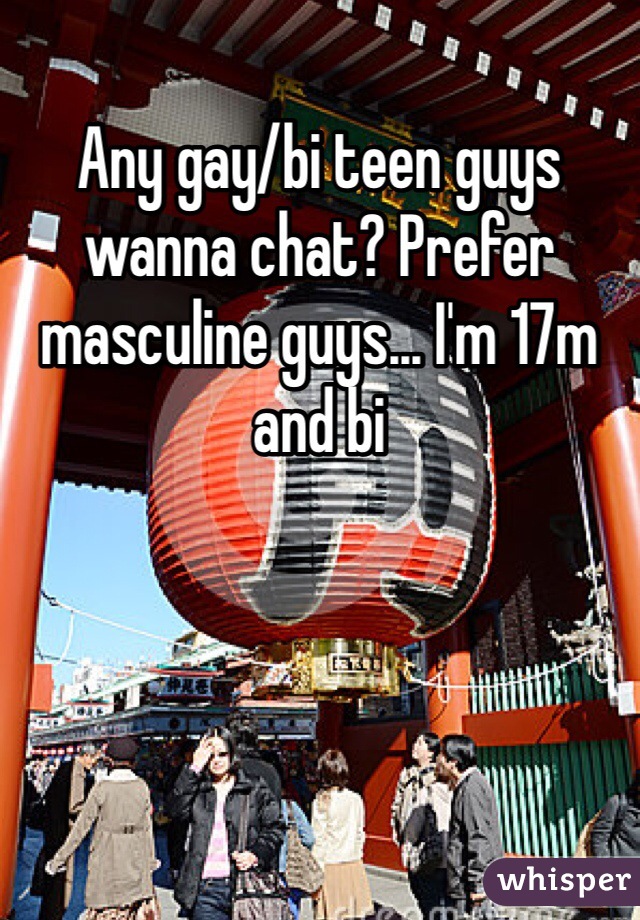 Any gay/bi teen guys wanna chat? Prefer masculine guys... I'm 17m and bi