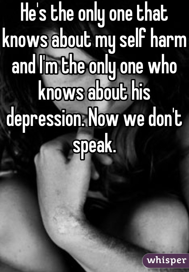 He's the only one that knows about my self harm and I'm the only one who knows about his depression. Now we don't speak.