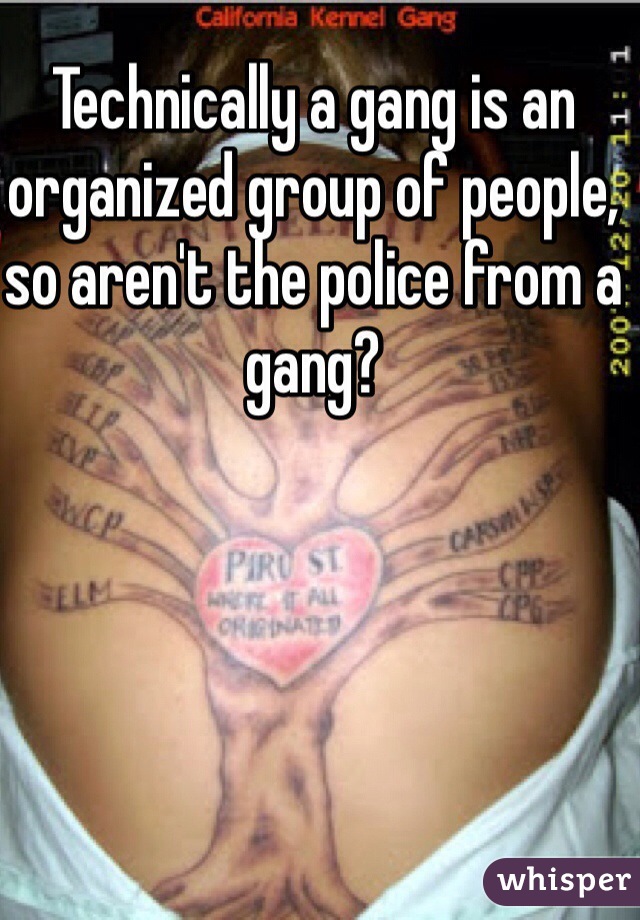 Technically a gang is an organized group of people, so aren't the police from a gang? 