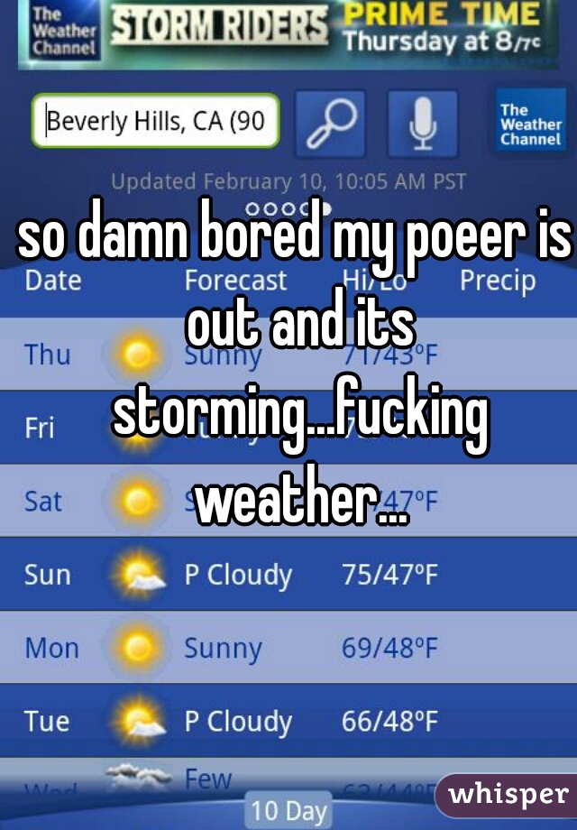 so damn bored my poeer is out and its storming...fucking weather...