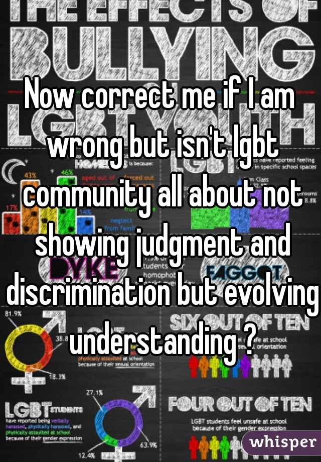 Now correct me if I am wrong but isn't lgbt community all about not showing judgment and discrimination but evolving understanding ?