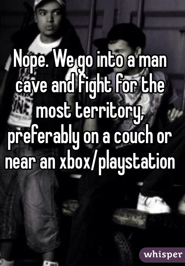 Nope. We go into a man cave and fight for the most territory, preferably on a couch or near an xbox/playstation