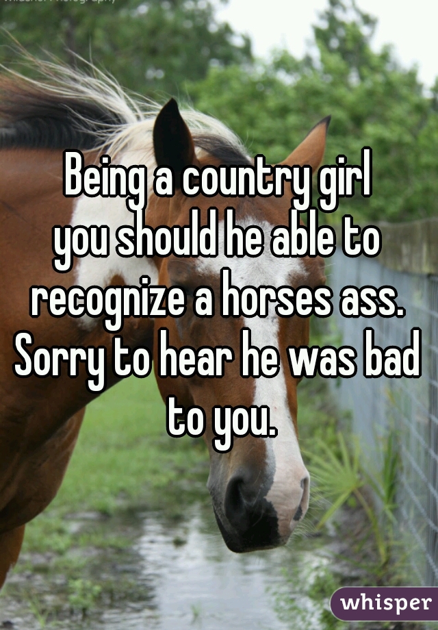 Being a country girl
you should he able to
recognize a horses ass.
Sorry to hear he was bad to you.