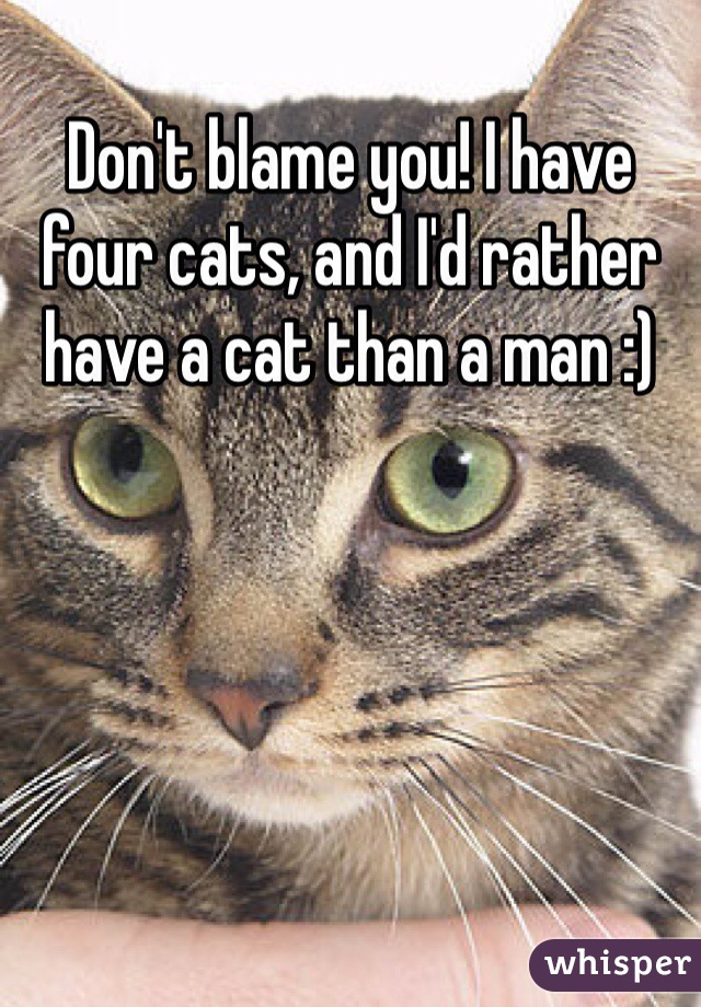 Don't blame you! I have four cats, and I'd rather have a cat than a man :)