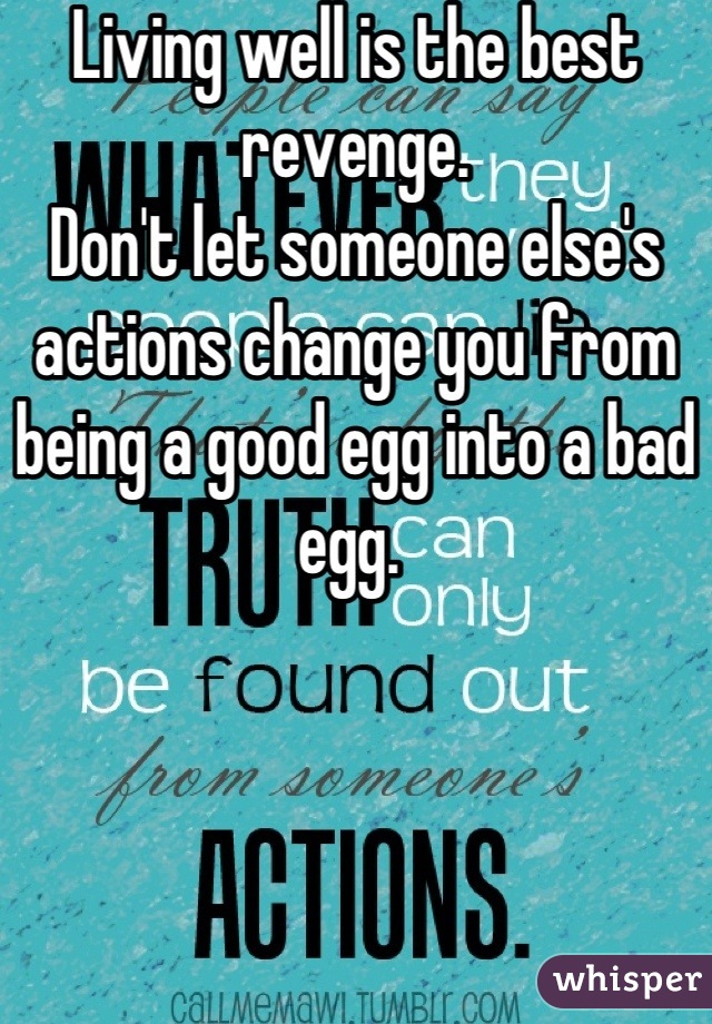 Living well is the best revenge. 
Don't let someone else's actions change you from being a good egg into a bad egg. 