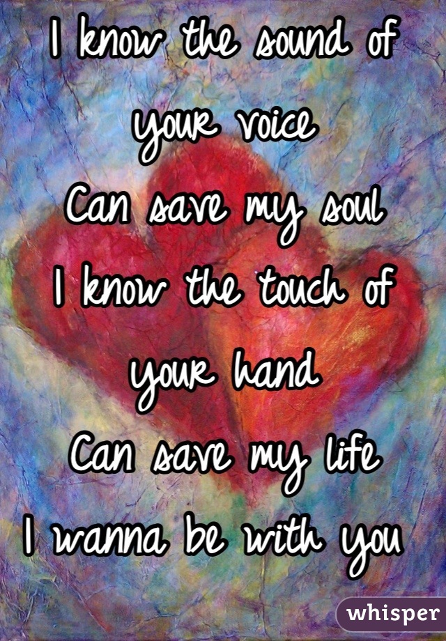 I know the sound of your voice
Can save my soul
I know the touch of your hand
Can save my life 
I wanna be with you 