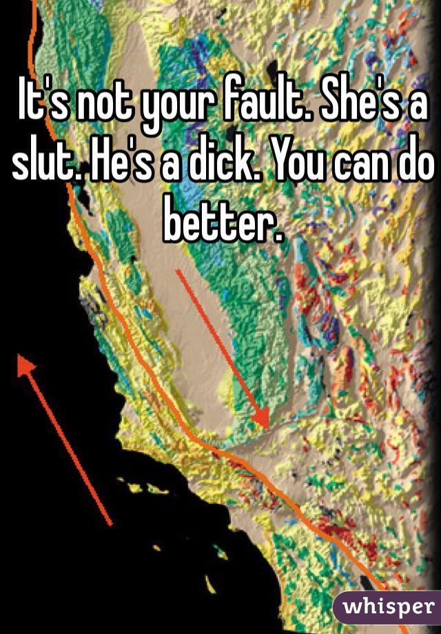 It's not your fault. She's a slut. He's a dick. You can do better.