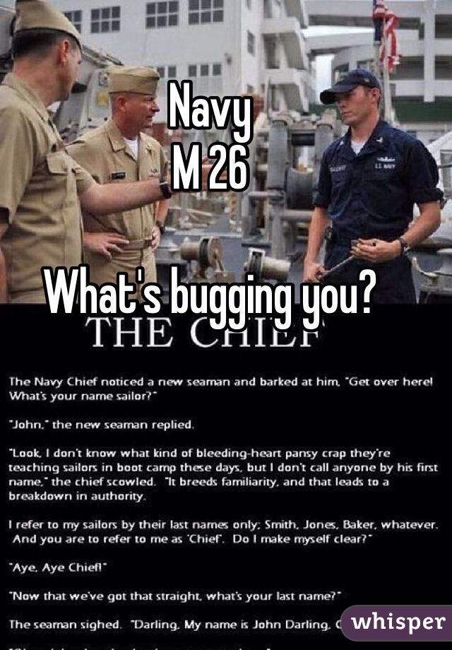 Navy
M 26

What's bugging you?