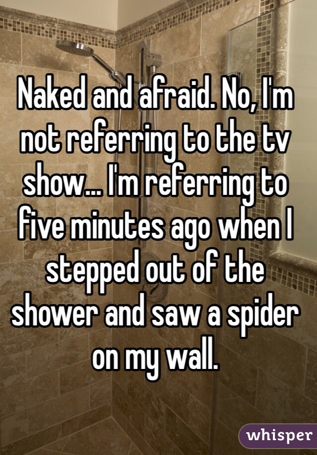 Naked and afraid. No, I'm not referring to the tv show... I'm referring to five minutes ago when I stepped out of the shower and saw a spider on my wall. 