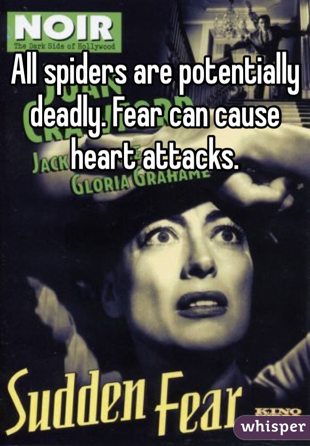 All spiders are potentially deadly. Fear can cause heart attacks.