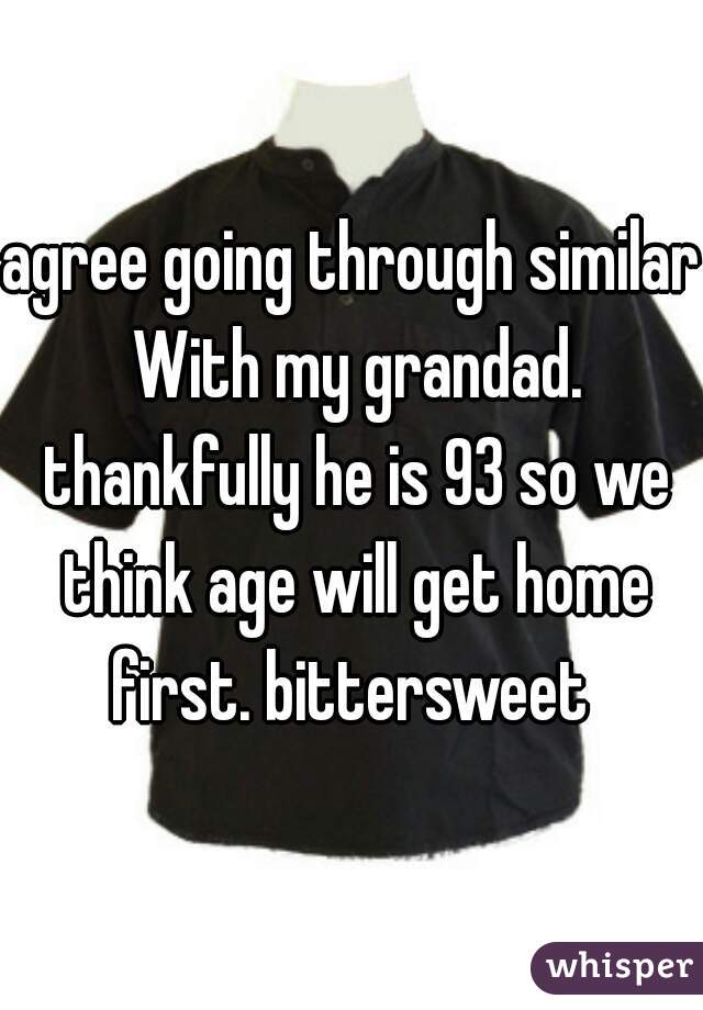 agree going through similar With my grandad. thankfully he is 93 so we think age will get home first. bittersweet 