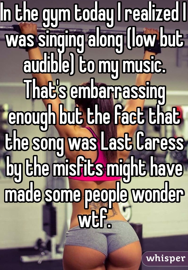 In the gym today I realized I was singing along (low but audible) to my music. That's embarrassing enough but the fact that the song was Last Caress by the misfits might have made some people wonder wtf.