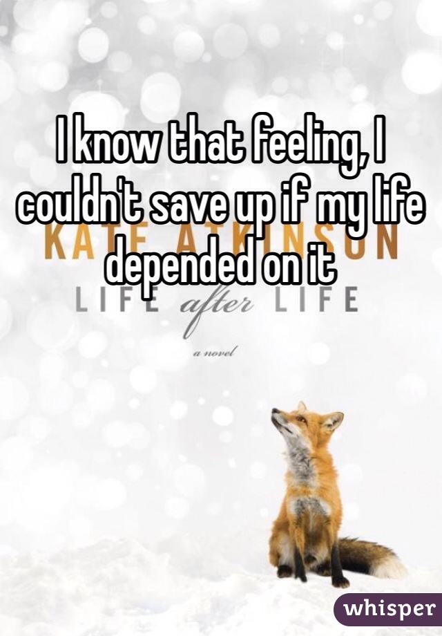 I know that feeling, I couldn't save up if my life depended on it 