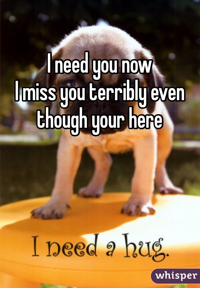 I need you now 
I miss you terribly even though your here 